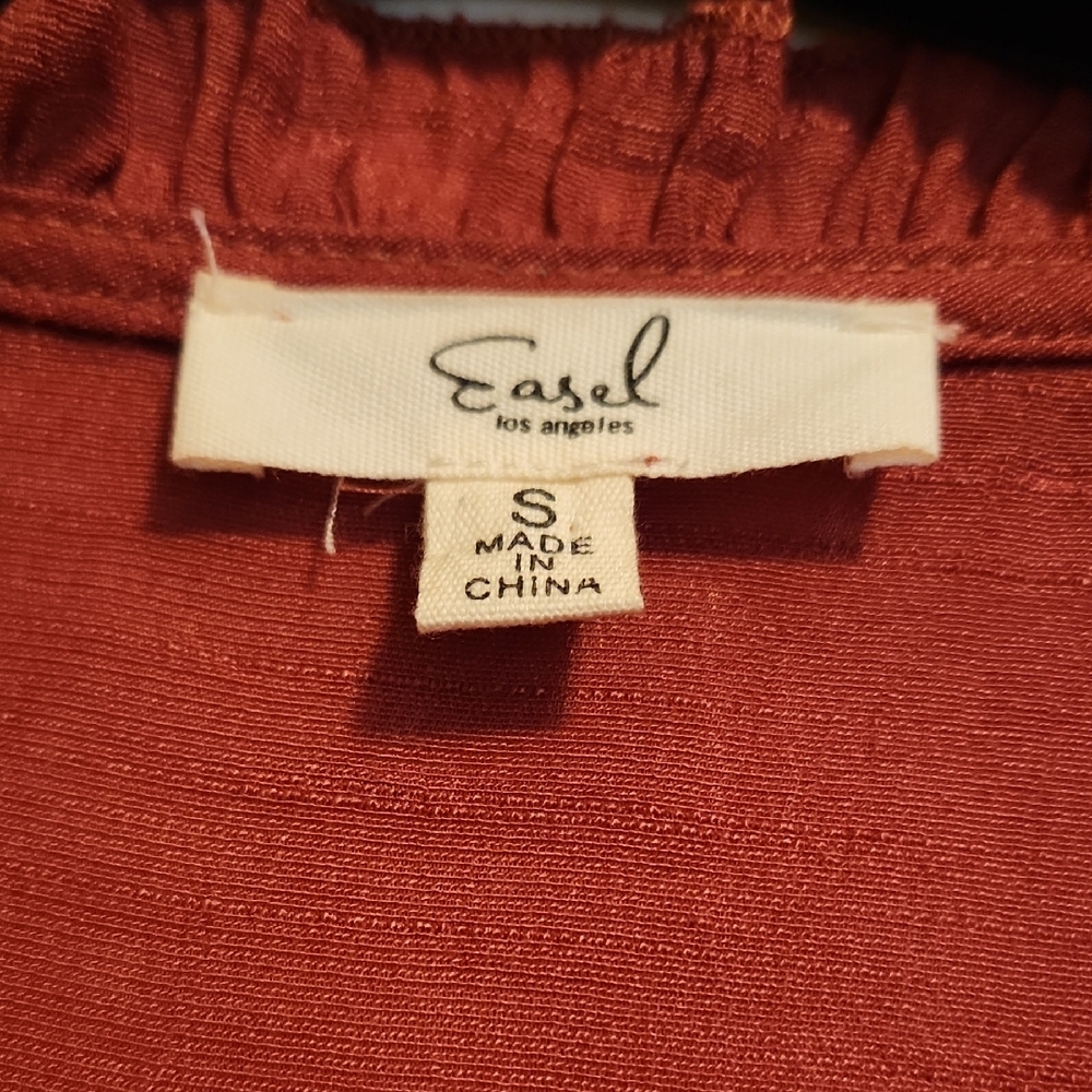 Easel Rust Cardigan with Ruffled Edges, Small - Picture 2 of 9